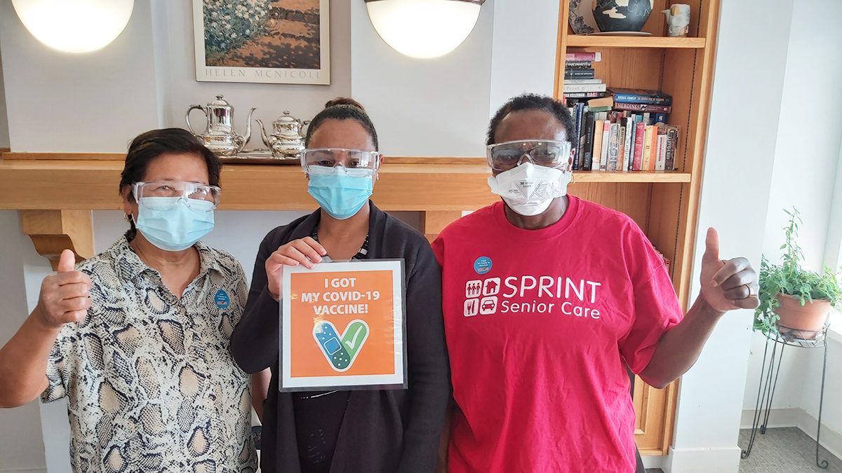 SPRINT Senior Care, staff with masks